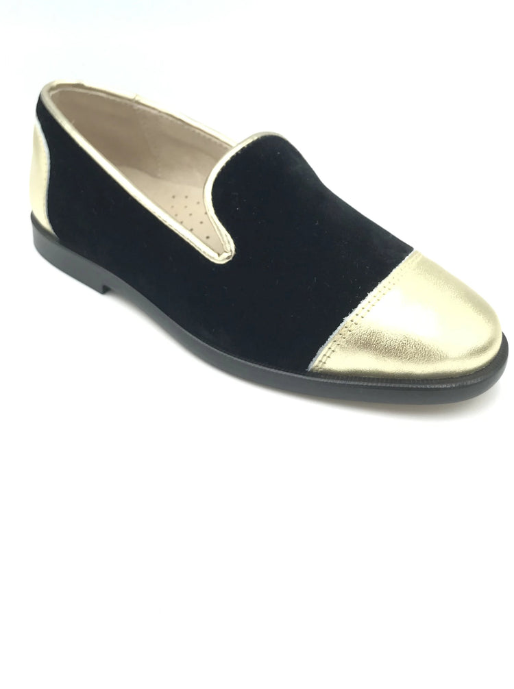 Hoo Black Velvet Gold Loafer 3052