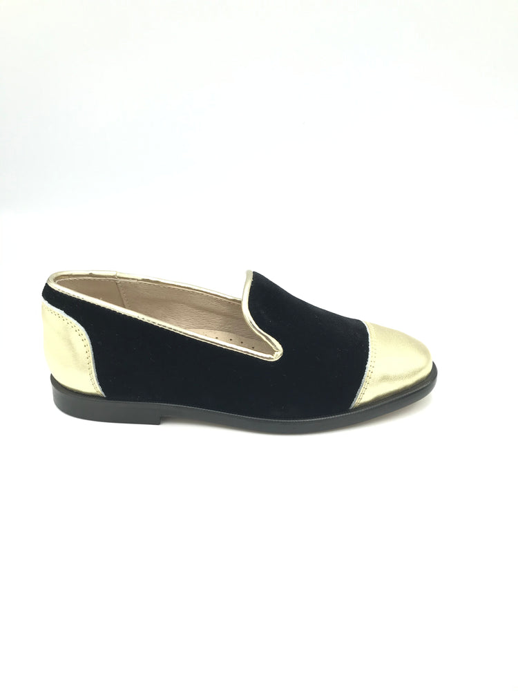 Hoo Black Velvet Gold Loafer 3052