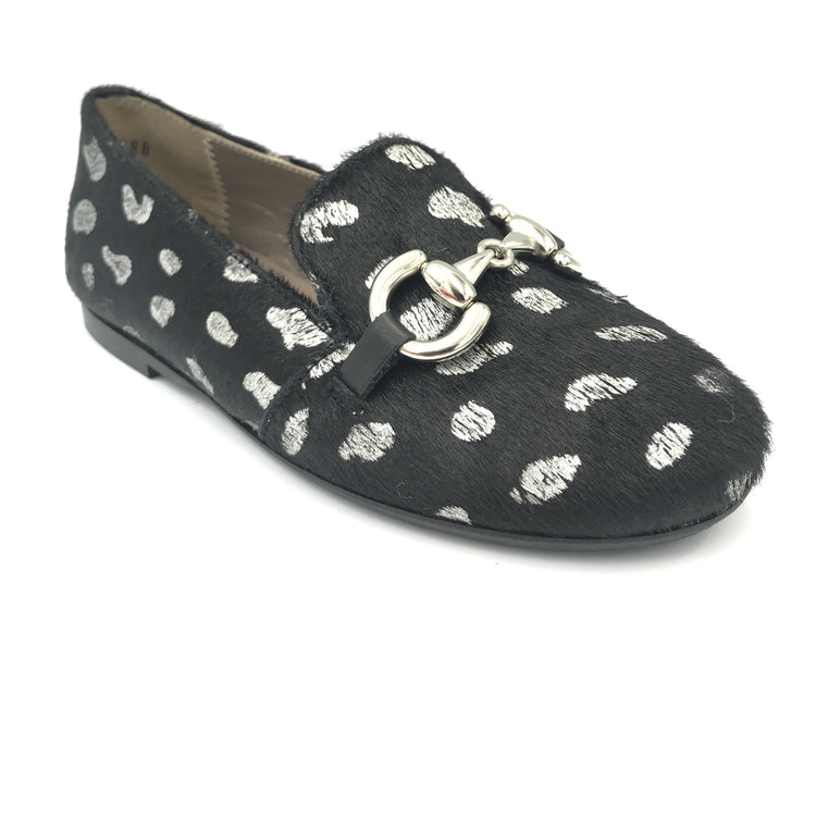 Papanatas Black Silver Dalmatian Pony Hair Slip On Loafer 6474P