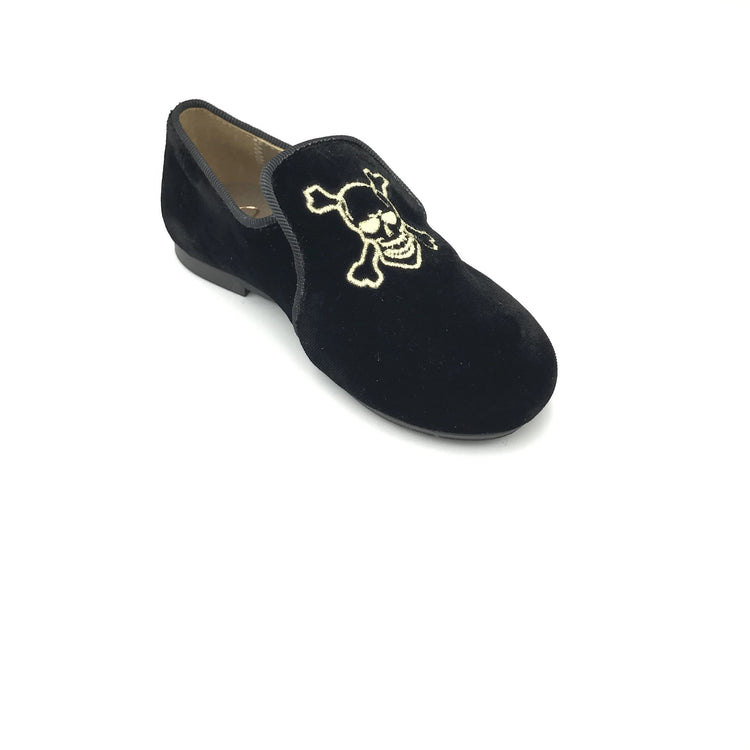 Papanatas Black Velvet Skull Embroidered Smoking Slip On 6957Z