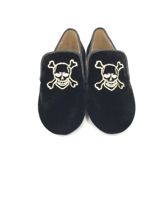 Papanatas Black Velvet Skull Embroidered Smoking Slip On 6957Z