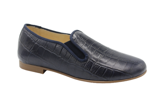 Andanines Navy Crocodile Print Smoking Slip On 182447