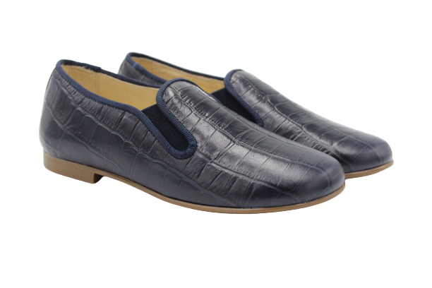 Andanines Navy Crocodile Print Smoking Slip On 182447