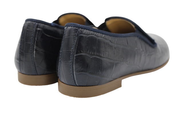 Andanines Navy Crocodile Print Smoking Slip On 182447