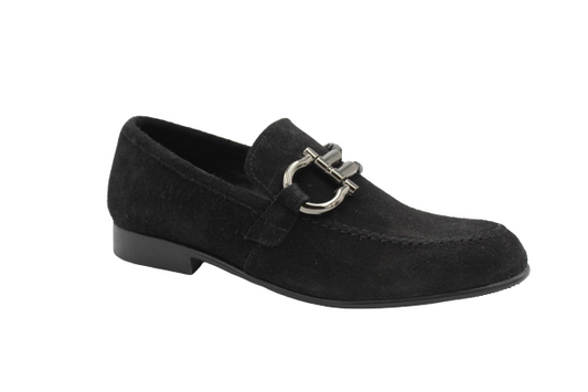 Andanines Black Suede Buckle Slip On Dress Shoe 202794