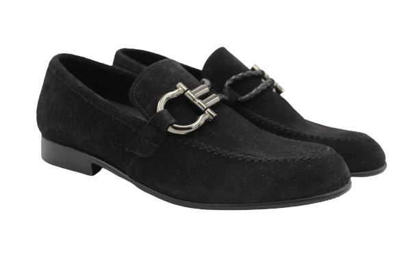 Andanines Black Suede Buckle Slip On Dress Shoe 202794