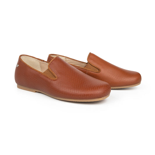 Manuela De Juan Perforated Cognac Smoking Slip On S2488-21