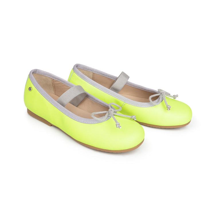 Manuela De Juan Yellow Leather Natural Trim Ballet Flat S2105