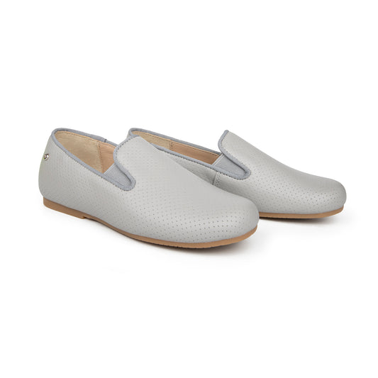 Manuela De Juan Perforated Light Grey Smoking Slip On S2488-21