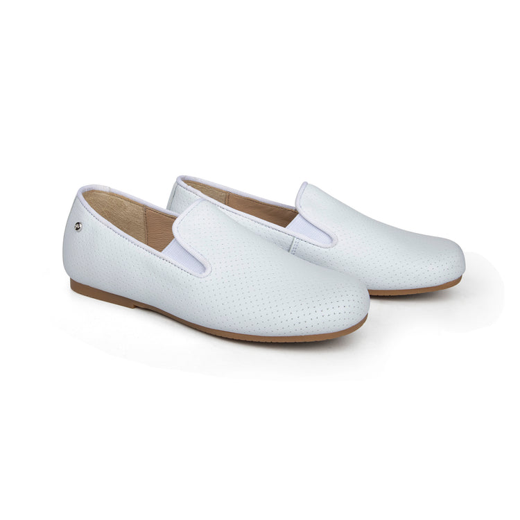 Manuela De Juan Perforated White Leather Smoking Slip On