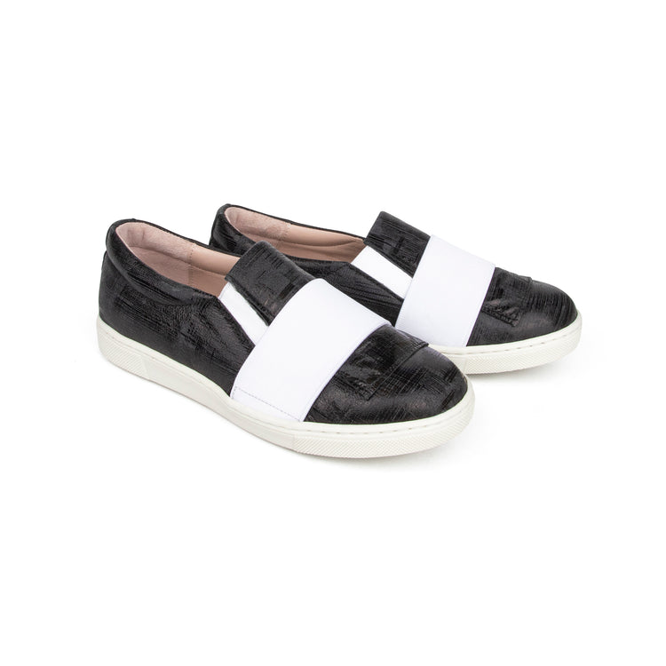 Brunellis Black Print White Elastic Slip On Sneaker