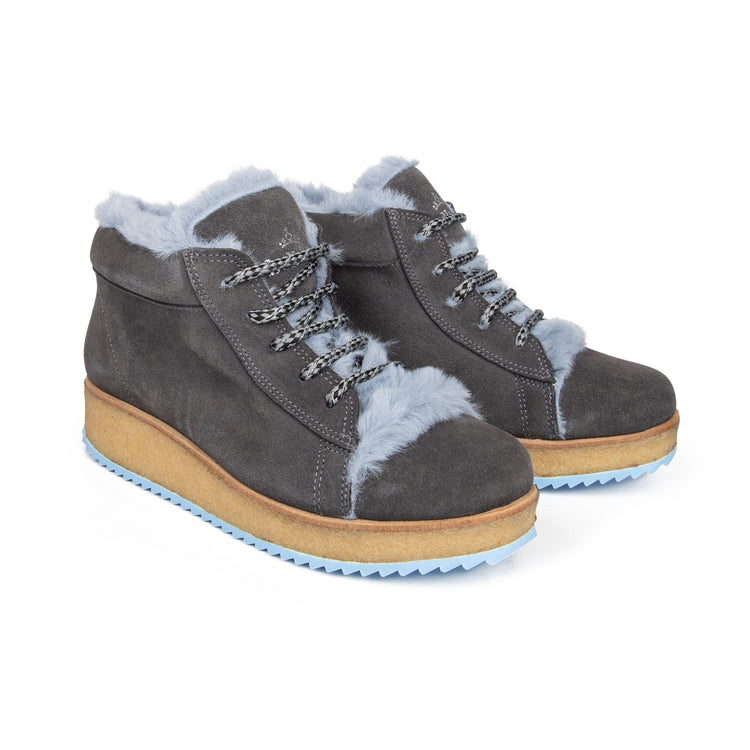 Bellusa Kendrick Grey Suede Light Blue Fur Lined Sneaker