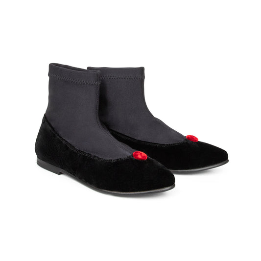 Bellusa Anna Black Velvet Red Dot Sock Shoe