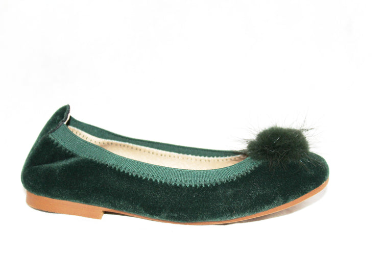 Confetti Green Velvet Pom Pom Slip On