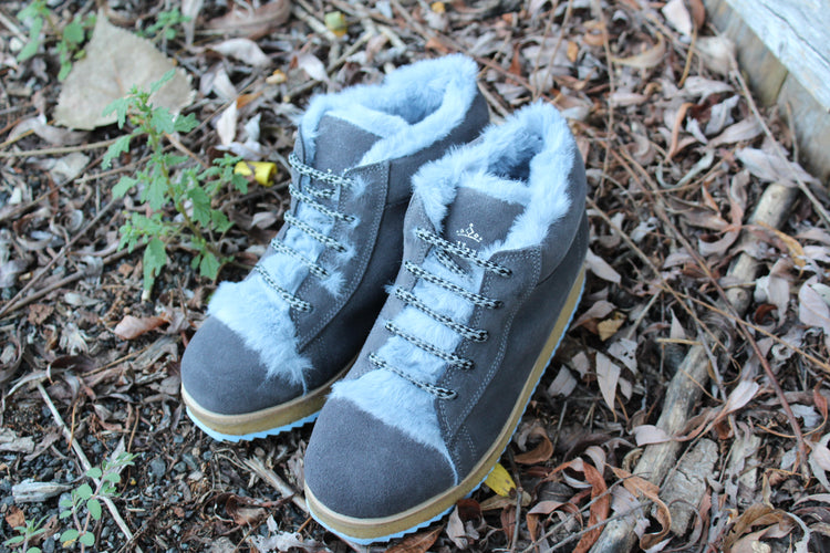 Bellusa Kendrick Grey Suede Light Blue Fur Lined Sneaker