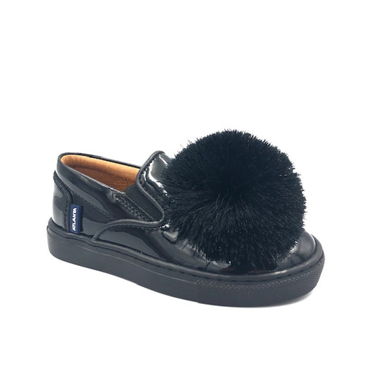 Atlanta Black Patent Pom-Pom Slip On Sneaker V6G8