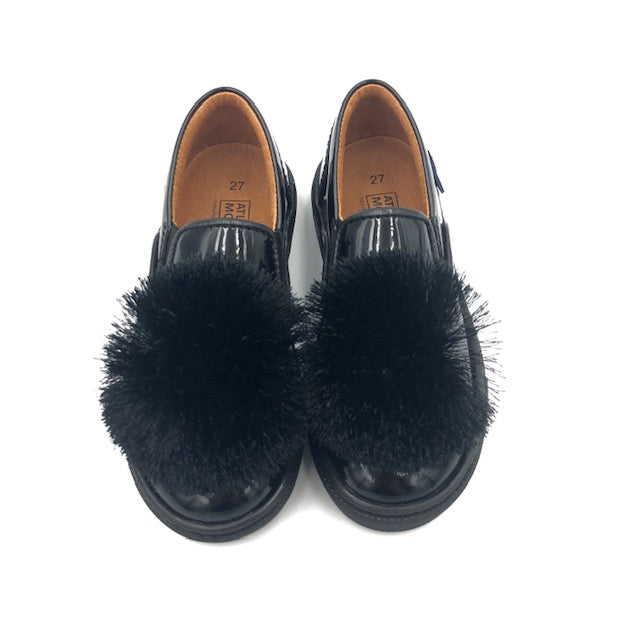 Atlanta Black Patent Pom-Pom Slip On Sneaker V6G8