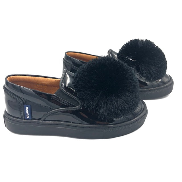 Atlanta Black Patent Pom-Pom Slip On Sneaker V6G8