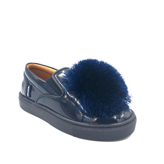 Atlanta Mocassin Navy Patent Pom-Pom Slip On Sneaker V6G8