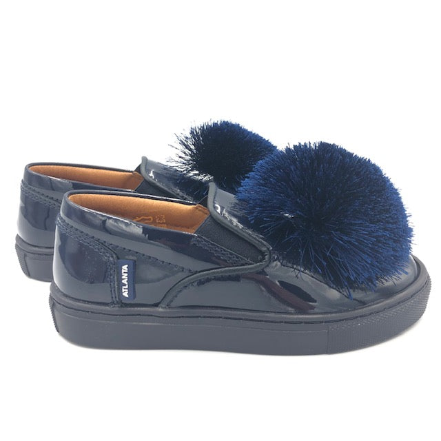 Atlanta Mocassin Navy Patent Pom-Pom Slip On Sneaker V6G8