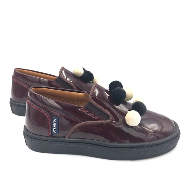 Atlanta Mocassin Wine Patent Mini Pom-Pom Slip On Sneaker V6D8