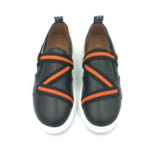 Atlanta Mocassin Black Orange Strapworks Slip On Sneaker N198