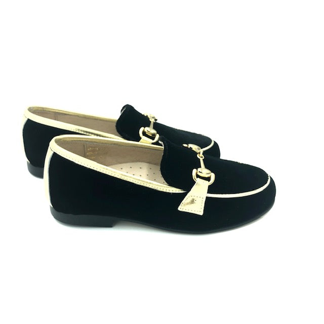 Hoo Black Gold Velvet Chain Loafer 3076 *Size 22