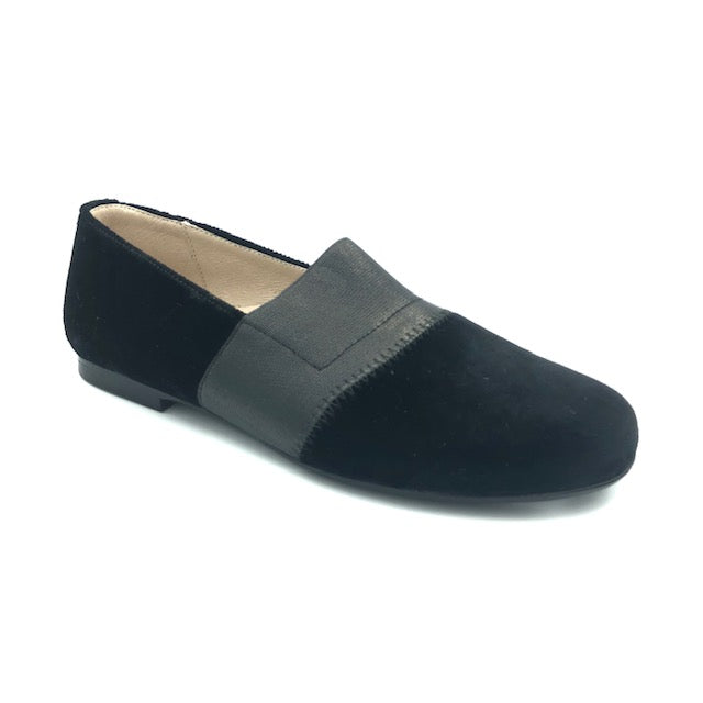 Hoo Black Velvet Elastic Slip On Dress Shoe 3056