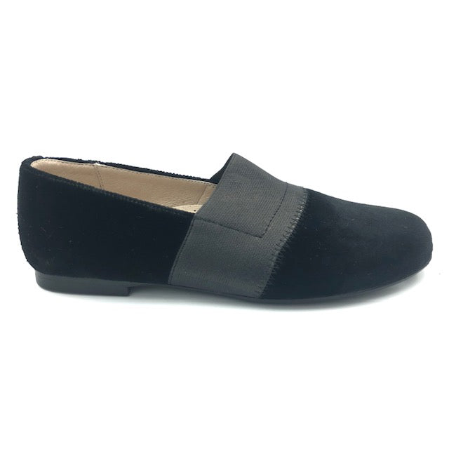 Hoo Black Velvet Elastic Slip On Dress Shoe 3056