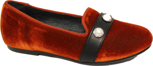 Blublonc Burnt Orange Velvet Pearl Slip on 9277