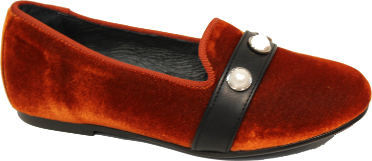 Blublonc Burnt Orange Velvet Pearl Slip on 9277