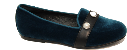 Blublonc Teal Velvet Pearl Slip on 9277