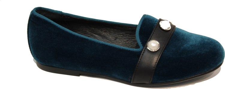 Blublonc Teal Velvet Pearl Slip on 9277