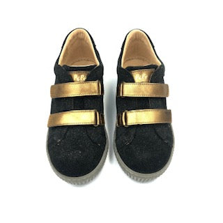 Pepe' Black Suede Bronze Double Velcro Sneaker 01614