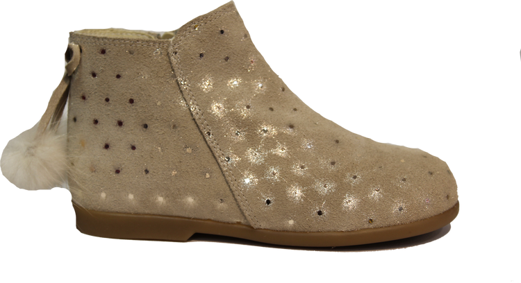 Confetti Beige Gold Side Zip Bootie