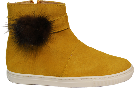 Confetti Yellow Suede Pom Pom Bootie