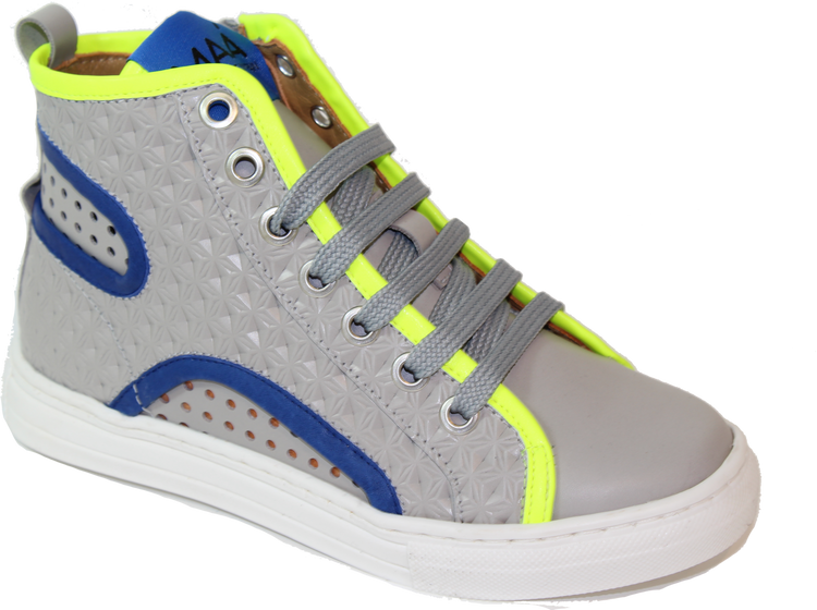 Maa by Manuela De Juan Grey Leather Neon Lined Side Zipper Sneaker C146