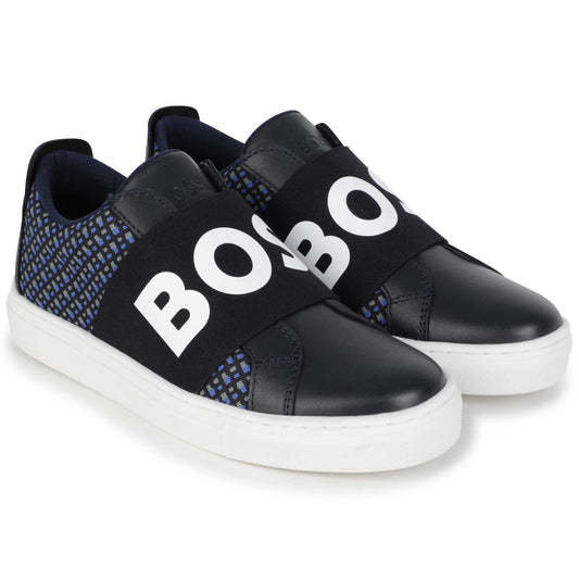 Hugo Boss Navy Blue Green Logo Slip on Sneaker J29299