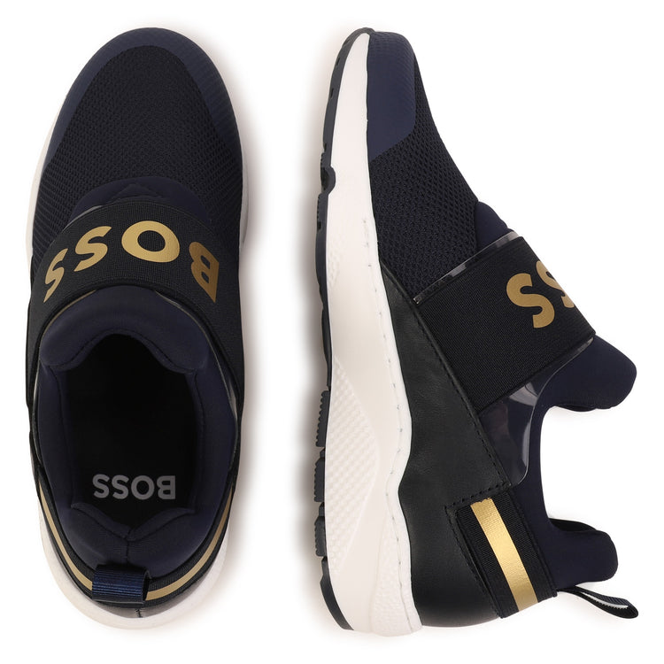 Hugo Boss Navy Gold Logo Slip On Sneaker J29295