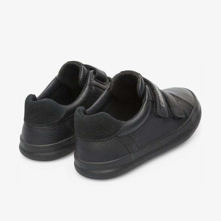 Camper Kids Black Leather Double Velcro Low Cut Sneaker k800415