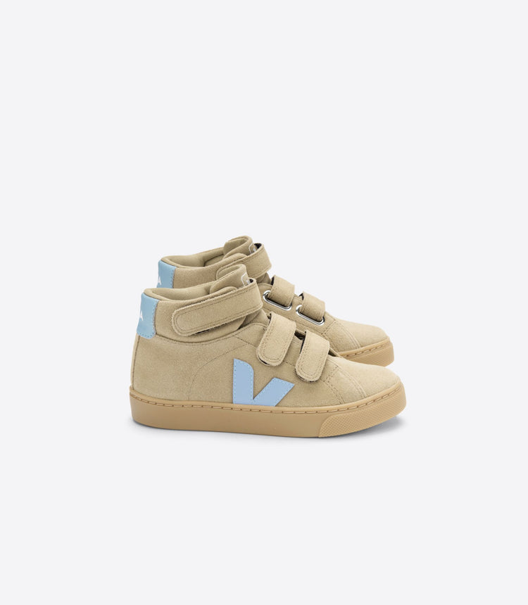 Veja Sky Blue "V" Taupe Suede Velcro Hi Top Sneaker 2997