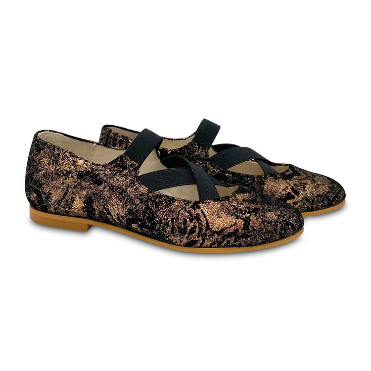 Sonatina Lady Rose Gold Black Floral Elastic Slip on