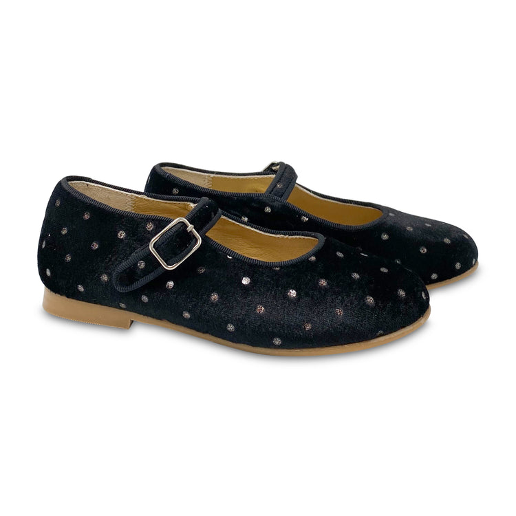 LMDI Flavia Silver Polka Dot Black Velvet Mary Jane