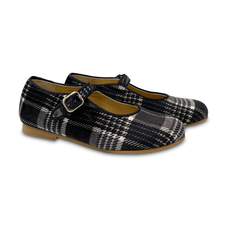 LMDI Flavia Black and White Plaid Velvet Mary Jane