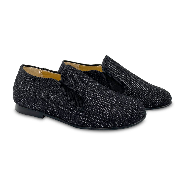 LMDI Black Herringbone Smoking Slip On Loafer 137159