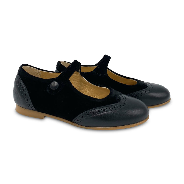 LMDI Doll Black Velvet Leather Wingtip Mary Jane