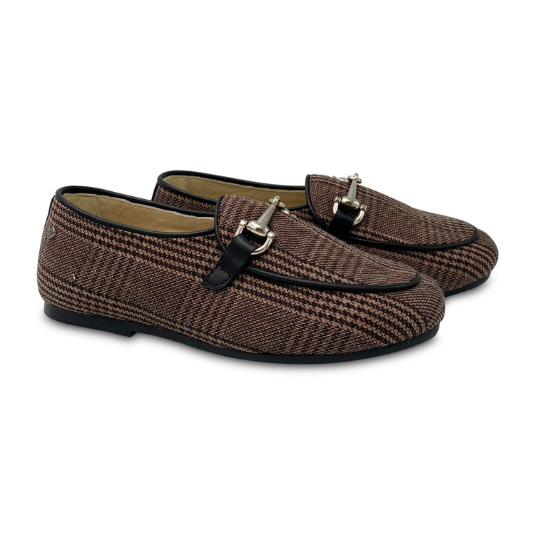 Manuela De Juan Brown Plaid Chain Loafer S2945