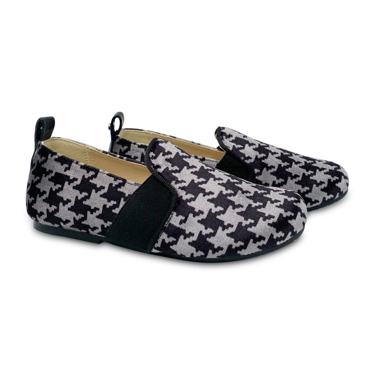 Manuela De Juan Grey  Black Velvet Houndstooth Slip On S2977