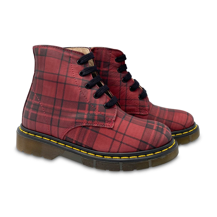 Confetti Maroon Plaid Combat Bootie 8226