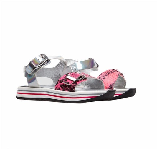 Shoe b 76 Pink Silver Snake Print Sandal